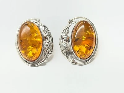Aretes con clip de ámbar báltico de plata de ley .925 Foto 1 de 4