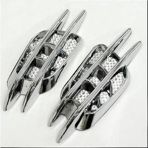 CAR FENDER AIR FLOW DECORATION VENT COVER SILVER CARBON CHROME X 2 PIECES - Picture 1 of 3