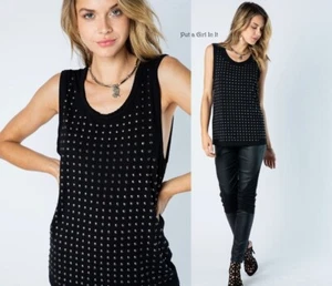 New VOCAL APPAREL Womens BLACK STUDDED STUD SOFT TANK TOP SHIRT TUNIC S Small - Picture 1 of 10