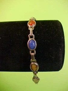 Brazalete vintage de plata de ley 925 con 9 piedras preciosas escarabajo 7" - Imagen 1 de 5