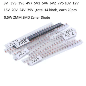 280 Stück 14 Werte 1/2W 0,5W 3V-39V LL34 1206 SMD ZMM Zenerdioden Sortiment Set - Bild 1 von 3