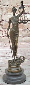 Echt Bronze Metall Statue mit Marmor Dame Blinde Gerechtigkeit Waage Skulptur Kunstwerk - Bild 1 von 10