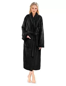 Premium Womens Plush Soft Robe Fluffy, Warm, Fleece Sherpa Small-Medium Black - Picture 1 of 8