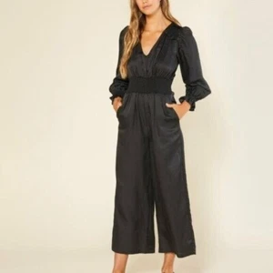 Outerknown City Lights Jumpsuit L Black Silk Cotton Wide Leg Flowy Holiday - Picture 1 of 9