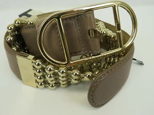 NWT VERSACE DCDB771-DNMT BEIGE LEATHER GOLD TONE CHAIN BUCKLE BELT 80 32 $1050   - Picture 1 of 12