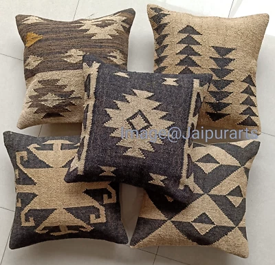 Juego de 4 piezas Funda Cojín Kilim Yute Negra 18x18" Cuadrada Funda Almohada Decoración Foto 1 de 4