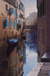 Evelyne Brigeois, "Early Morning in Venice", Giclée', nach einem Aquarellgemälde - Bild 1 von 3