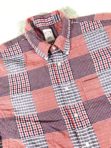 Brooks Brothers 346 Shirt Mens 2XL Button Down Patchwork Red White Blue L Sleeve - Picture 1 of 11