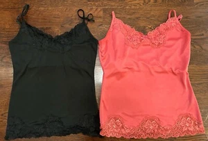 Women’s Black Pink Satin Cami Lace Trim Small & Medium Adjustable Straps - Picture 1 of 8