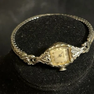VTG Bulova M4 10K Rolled Gold 2 Diamonds Women’s Watch Stretch Band X282164 - Picture 1 of 19