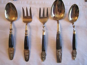 VINTAGE ASIATISCHES PALISANDER & MESSING GÖTTIN BESTECK - 25 SERVIERTEILE - THAILAND A - Bild 1 von 6