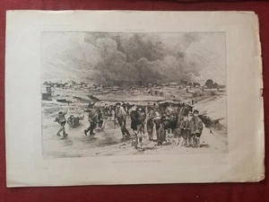 Auguste LANCON c1874 Antique Etching Patineurs sur les Etangs Ice Skate Skating - Picture 1 of 11