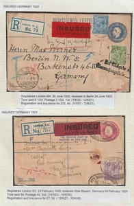 1920/9 2 DIFF LONDRA TO GERMANY CANCELLERIA POSTALE REGD ENVS + ETICHETTE ASSICURATE - Foto 1 di 2