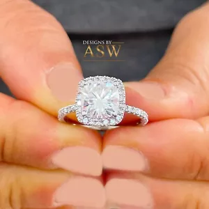 ANILLO DE COMPROMISO DIAMANTE COJÍN ORO BLANCO 14K CERTIFICADO IGI HALO 2,50CT F VS2 - Imagen 1 de 11