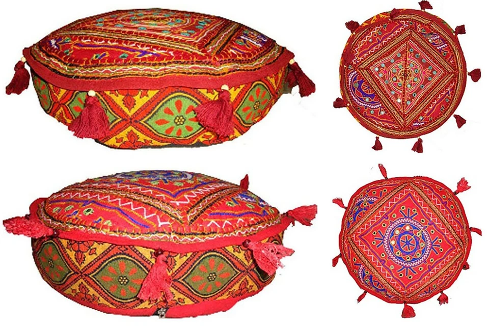 Cushion cover ottoman floor seat cover Embroider banjara mirror work decorative - Image 1 of 1