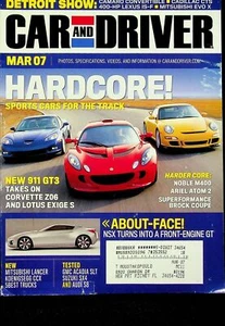Car and Driver Magazine March 2007 Porsche 911 GT3 Corvette Z06 Lotus Exige S - Foto 1 di 2