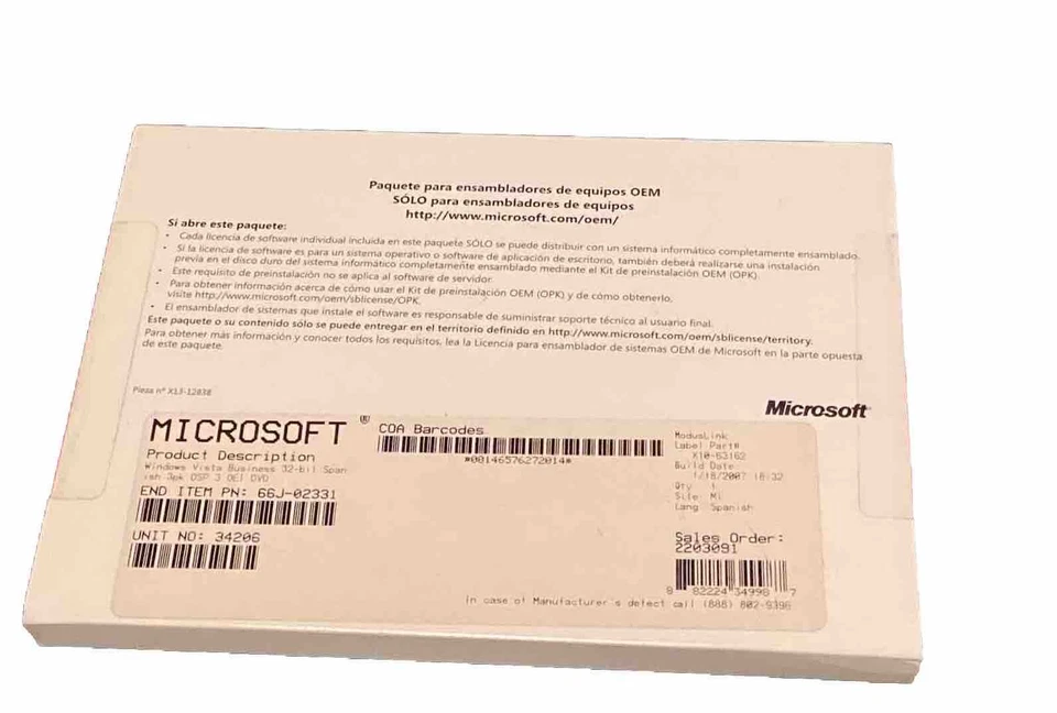 Microsoft Windows Vista Business 32-bit Spanish  - Image 1 of 1