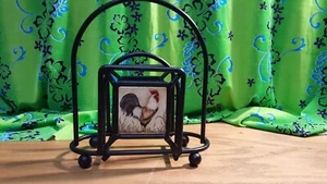 Tile Rooster - Metal Black Napkin/Letter Holder  9" x 7" x 3""  - Picture 1 of 6