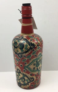  India Paisley Hand Painted Glass Bottle Artisan Bohemian Style  - Picture 1 of 9