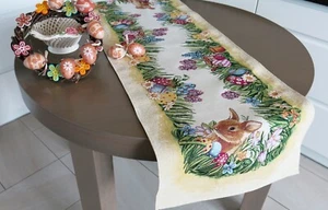 Easter Decorative Table Runner Tapestry Fabric Multicolor Naperon Bunny Yellow - Picture 1 of 7