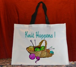 Knit Happens .. knitting bag design can be personalised mothersday gift ideas - Picture 1 of 2