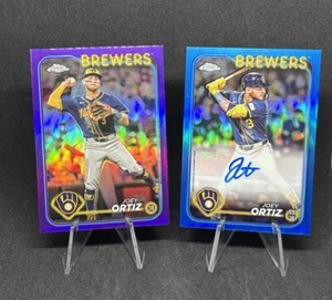 2024 Topps Chrome Update Joey Ortiz Blue Auto /150 & Purple /250 Brewers - Picture 1 of 3