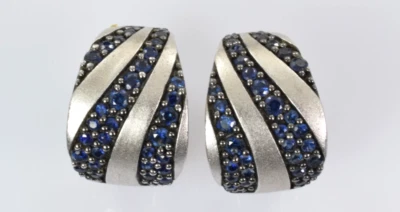 EFFY Sapphire Omega Backed Earrings in Burnished Sterling Silver - Image 1 of 4