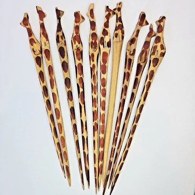 Giraffe Hair Sticks lot of 10 Carved wood 6 inch - Image 1 of 4