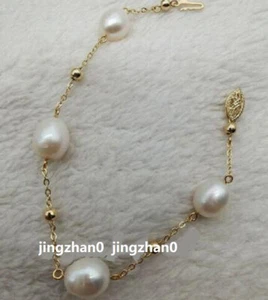7.5-8 inch Natural South Sea White Pearl Bracelet 14k Gold Clasp F - Picture 1 of 5