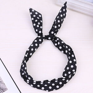 1Pcs Cute Dot Bow Rabbit Bunny Ear Ribbon Hair Band Wire Elastic Headband Wrap *