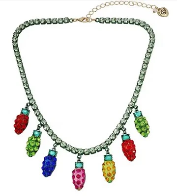 Betsey Johnson Jingle Bell Bling Christmas Lights Bib Necklace Crystal NWT - Image 1 of 3