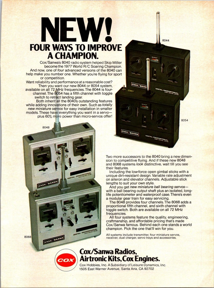 Cox Sanwa Radio System Print Ad Ephemera Wall Art Decor 8068/8054 Series - Image 1 of 1