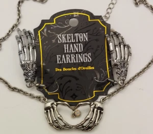Paper Destiny Jewelry Skeleton Hands Earrings NIP & Necklace Set Silver Toned - Picture 1 of 15
