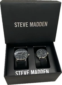 Steve Madden His & Hers Watch Set Black Leather Band NEW IN BOX RARE - Picture 1 of 8