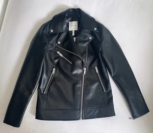 $180 NWT AVEC LES FILLES Black Faux Leather SPRING Moto Jacket Anthropologie XS - Picture 1 of 20