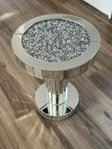 Ornat 14” Crystal Inlay Round Glass Top Mirrored End Table - Picture 1 of 4
