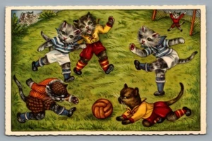 Arthur F. Kruger postcard EK dressed cats playing soccer (football) - Picture 1 of 2