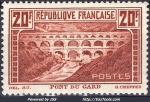 FRANCE PONT DU GARD 20Fr  N° 262 NEUF * AVEC CHARNIERE SIGNÉ CALVES - Picture 1 of 2