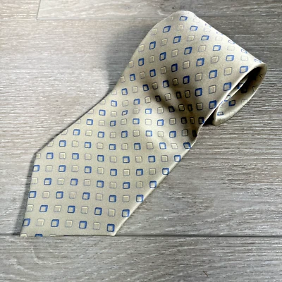 Corbata para hombre Bill Blass dorada con patrón geométrico azul dorado seda 58" Foto 1 de 4