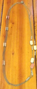 32" SIGNED LOFT silver tone metal multi chain pink off white enamel necklace - Picture 1 of 3