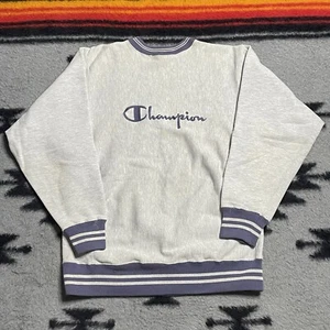 Sz L- Vintage 90’s Champion Reverse-Weave embroidered crewneck gray/purple USA!! - Picture 1 of 17