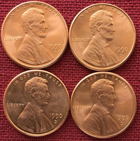 1990 D Lincoln Memorial Cent / Penny  BU - Lot Of Four Cover