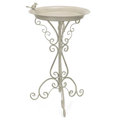 Vogeltränke Vogelbad stehend mit Vogel weiß Höhe 73cm frostsicher metall Alu - Bild 1 von 4