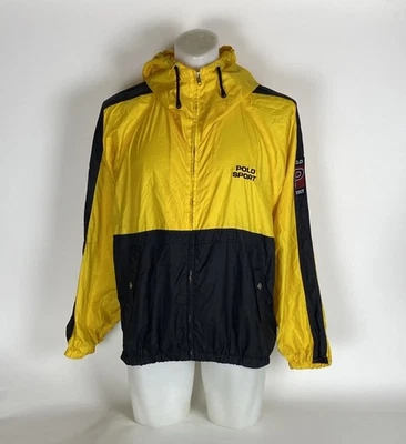 Polo Ralph Lauren Polo Sport Windbreaker Hooded Jacket Mens Sz Large Blue Yellow - Изображение 1 из 4