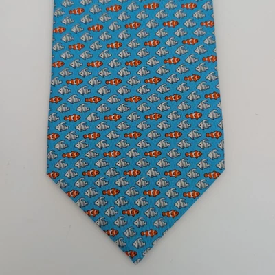 HERMES | 6015 EA | 59,5 «x 3» рыбы галстук светло-синий | 100% шелк | сделано во Франции - Изображение 1 из 4