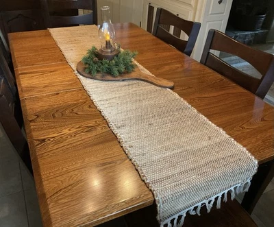 Farmhouse/Boho Handwoven Jute Table Runner With Tassels 72” x 13” - Image 1 of 4