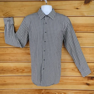 Apt. 9 Dress Shirt Mens Size L Gray Striped 100% Cotton Point Collar - Image 1 of 4