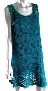 JOHNNY WAS-Dial Medallion Embroidered Eyelet-Teal-Tank Dress W/Liner-Sz Large - Picture 1 of 16