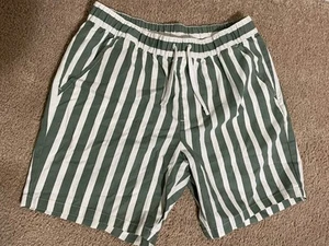 Asos Striped Shorts Casual Drawstring Pockets Green & White Men’s Size 32 - Picture 1 of 5