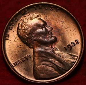 Uncirculated Red 1932 Philadelphia Mint Copper Lincoln Wheat Cent - Picture 1 of 2